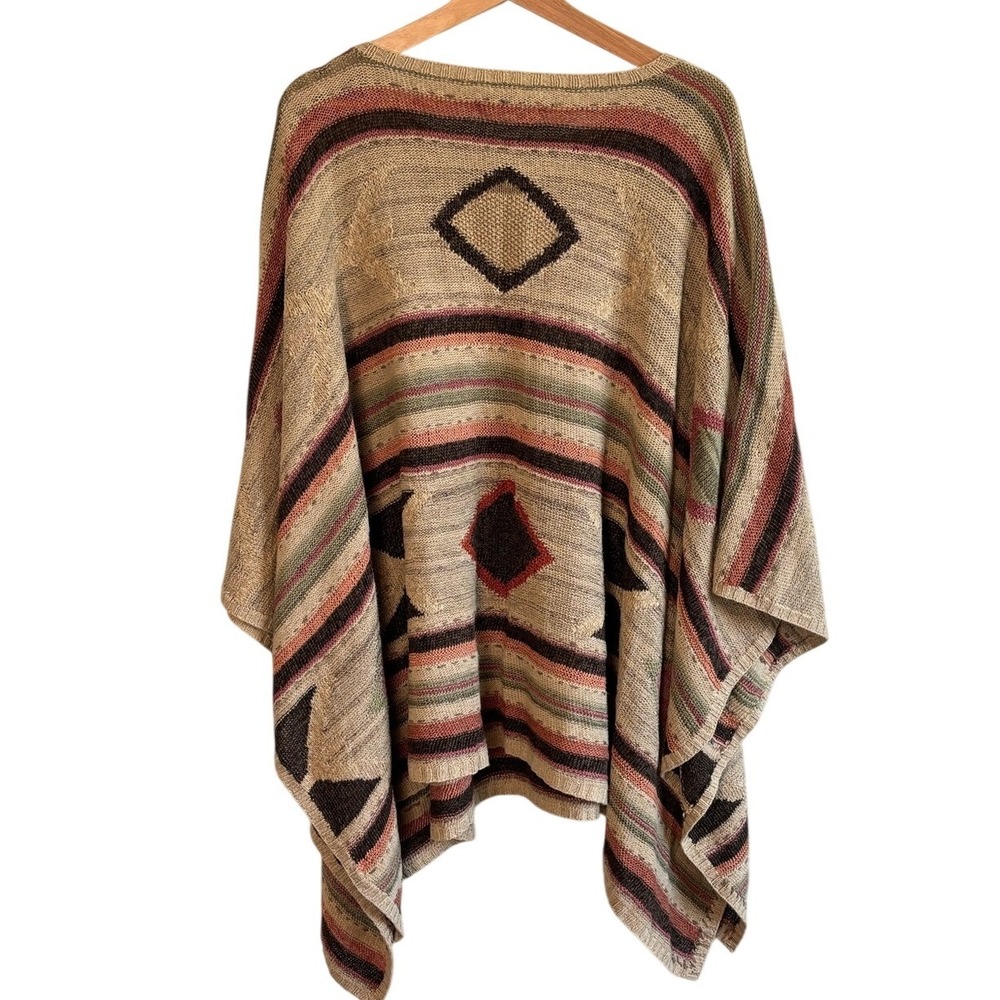 Ralph Lauren Hand Knit Southwestern Poncho Neutrals Earth Tones Desert Aunt - Picture 5 of 9